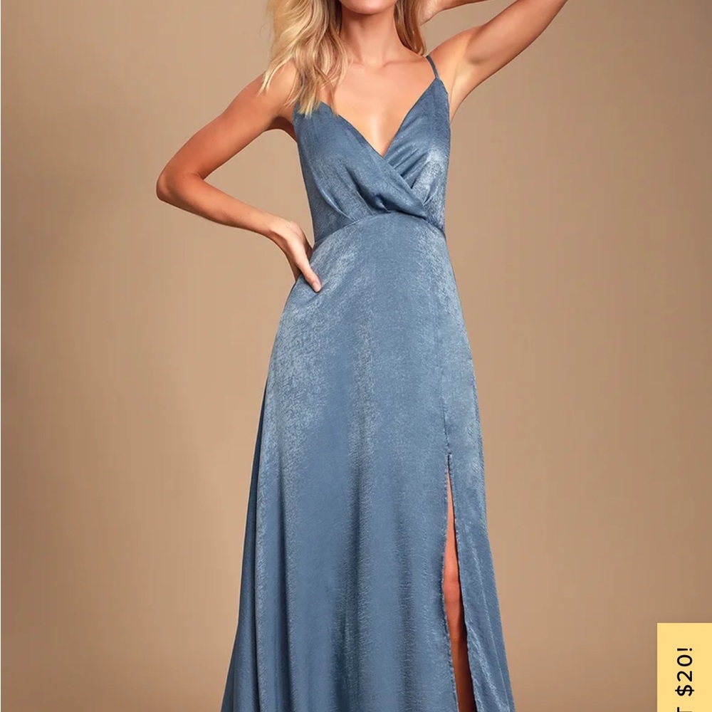 Constantine slate blue satin maxi dress XS